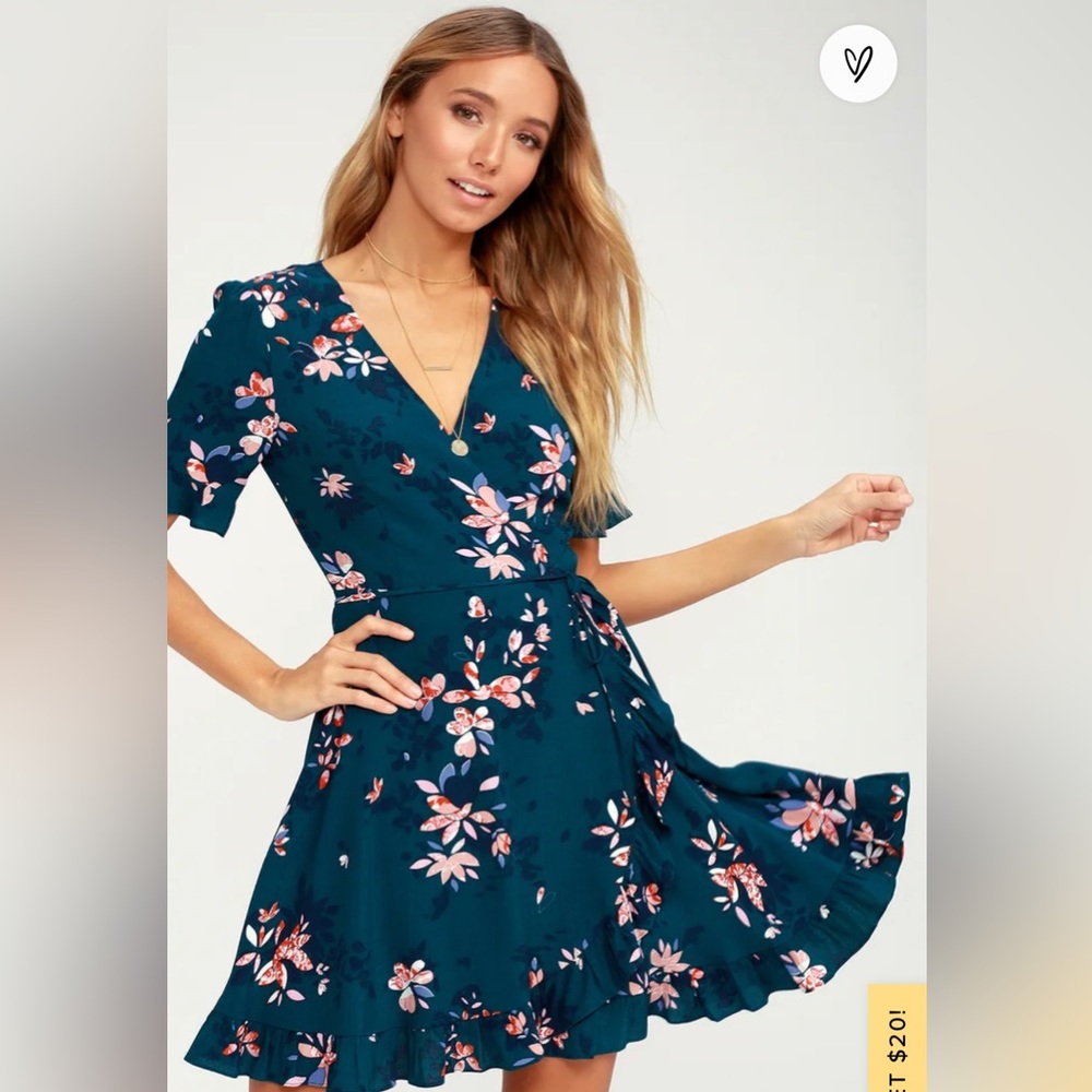Lulus Teal Flower Dress NWT